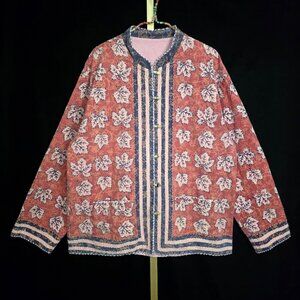 Vtg 70s Reversible Indian Cotton Toggle Jacket/Coat with Leaf Print